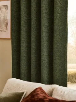 Hot Next Bouclé Lined Eyelet Curtains Green Olive