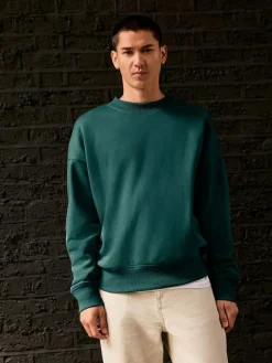 Online Next Oversized Heavyweight Cotton Rich Crew Neck Sweatshirt Green