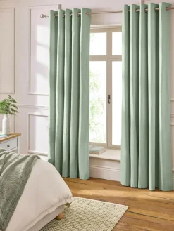 Best Next Green Pale Sage Blackout/Thermal Cotton Eyelet Curtains