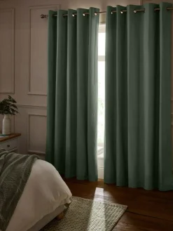 Best Next Green Pale Sage Blackout/Thermal Cotton Eyelet Curtains