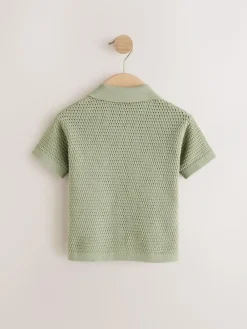 Hot Next Textured Revere Collar Short Sleeve Knitted Polo Shirt (3mths-7yrs) Green Palms