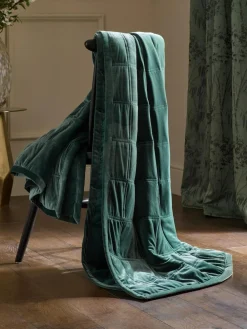 Next Green Quilted Lustre Velvet Bedspread^ Cushions & Throws