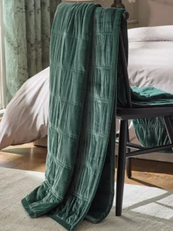 Next Green Quilted Lustre Velvet Bedspread^ Cushions & Throws