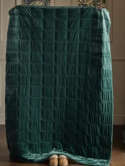 Next Green Quilted Lustre Velvet Bedspread^ Cushions & Throws