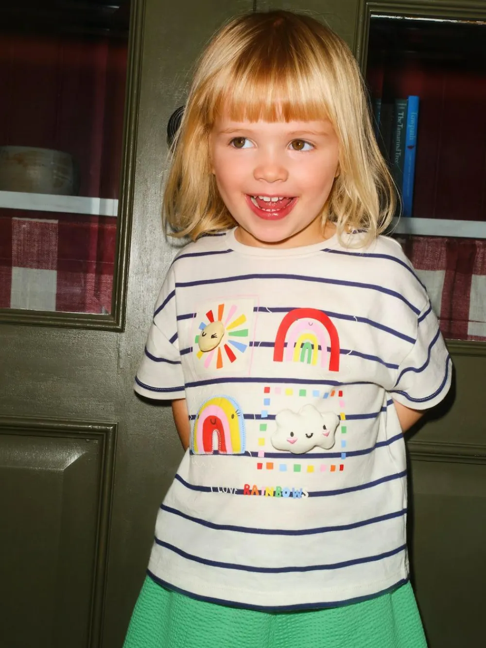 Online Next Green Rainbow Short Sleeve Top and Barrel Trousers Set (3mths-7yrs)