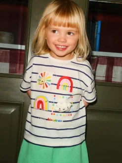 Online Next Green Rainbow Short Sleeve Top and Barrel Trousers Set (3mths-7yrs)