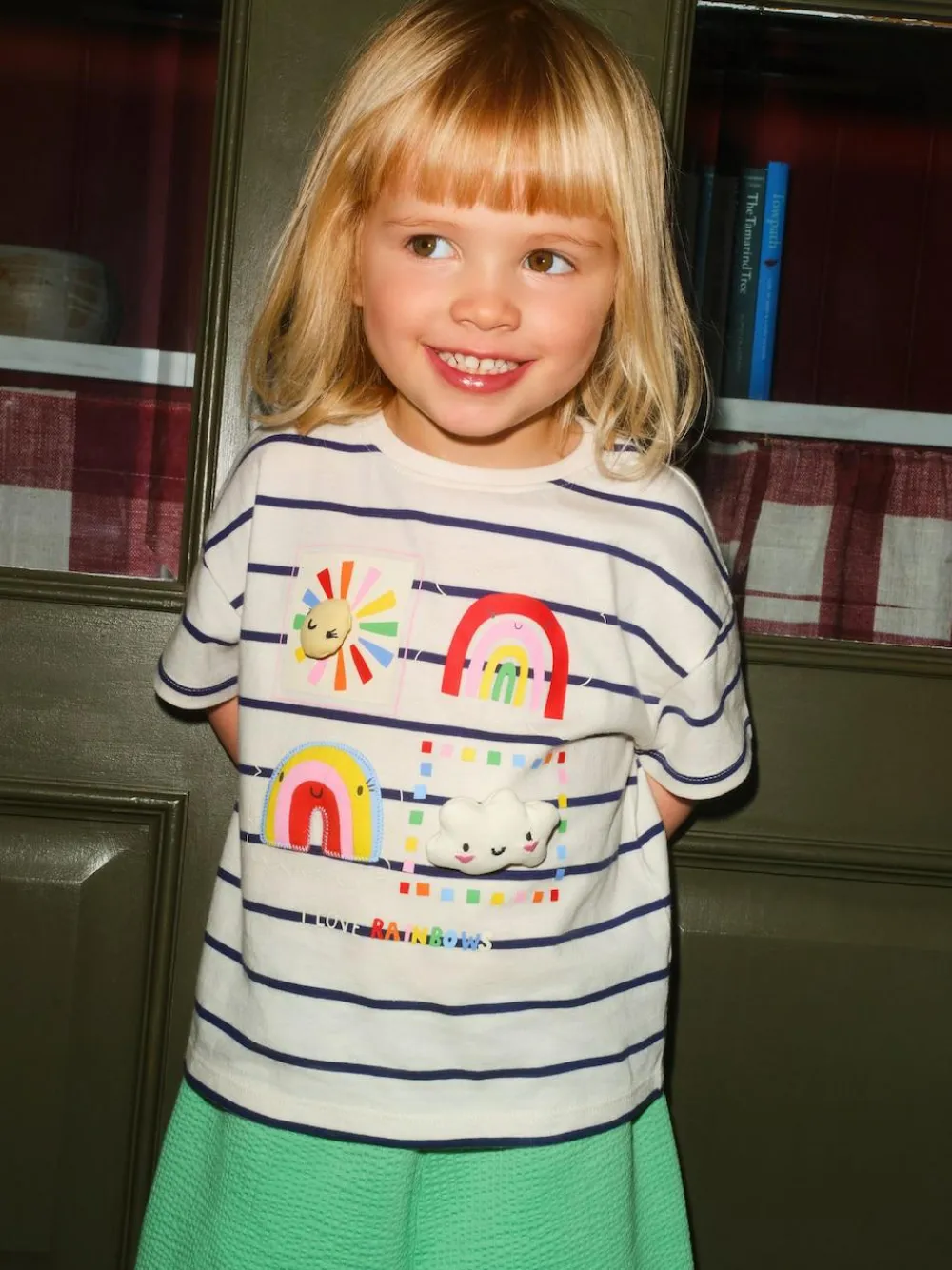 Online Next Green Rainbow Short Sleeve Top and Barrel Trousers Set (3mths-7yrs)