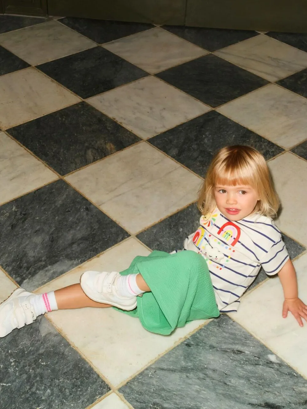 Online Next Green Rainbow Short Sleeve Top and Barrel Trousers Set (3mths-7yrs)