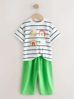 Online Next Green Rainbow Short Sleeve Top and Barrel Trousers Set (3mths-7yrs)