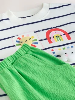 Online Next Green Rainbow Short Sleeve Top and Barrel Trousers Set (3mths-7yrs)