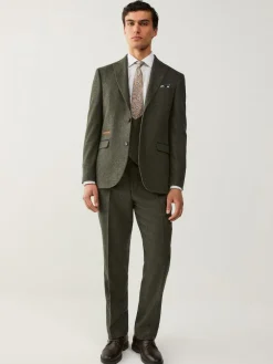 Next Green Regular Fit Nova Fides Italian Wool Blend Trimmed Check Suit Waistcoat^ Vests