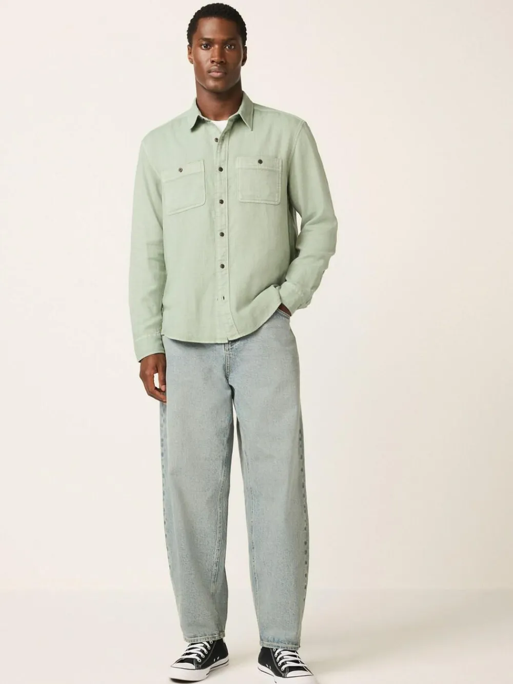 Hot Next Regular Fit Textured Twin Pocket Long Sleeve Shirt Green