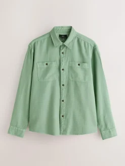 Hot Next Regular Fit Textured Twin Pocket Long Sleeve Shirt Green