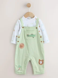 Outlet Next Baby Twill Dungarees and Bodysuit Set (0mths-2yrs) Green Safari Animal