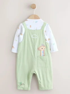 Outlet Next Baby Twill Dungarees and Bodysuit Set (0mths-2yrs) Green Safari Animal