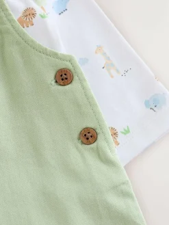 Outlet Next Baby Twill Dungarees and Bodysuit Set (0mths-2yrs) Green Safari Animal