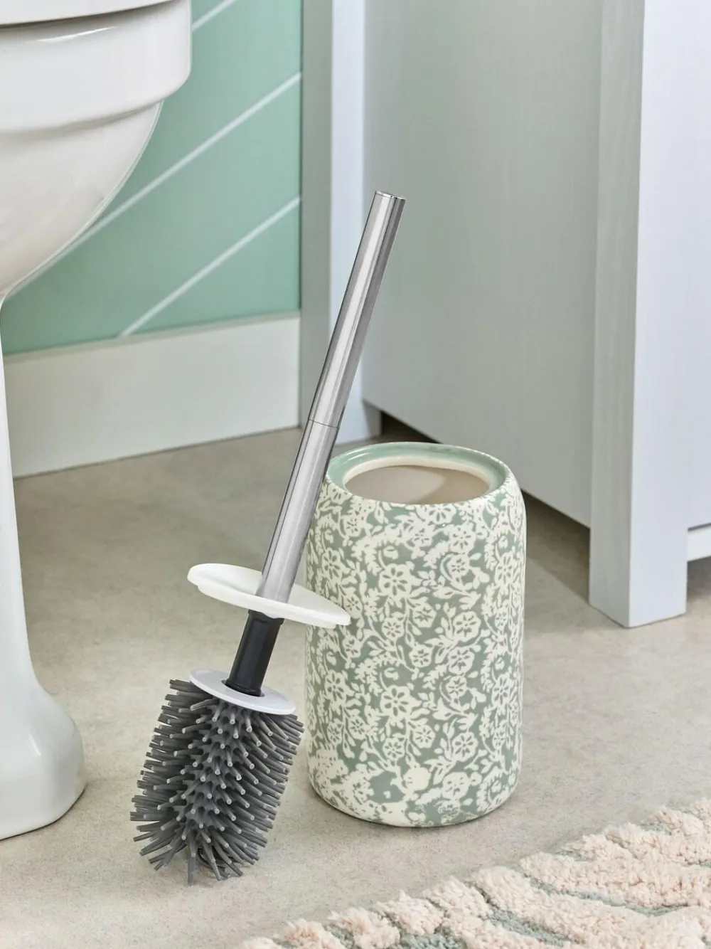 New Next Green Sage Floral Print Silicone Toilet Brush
