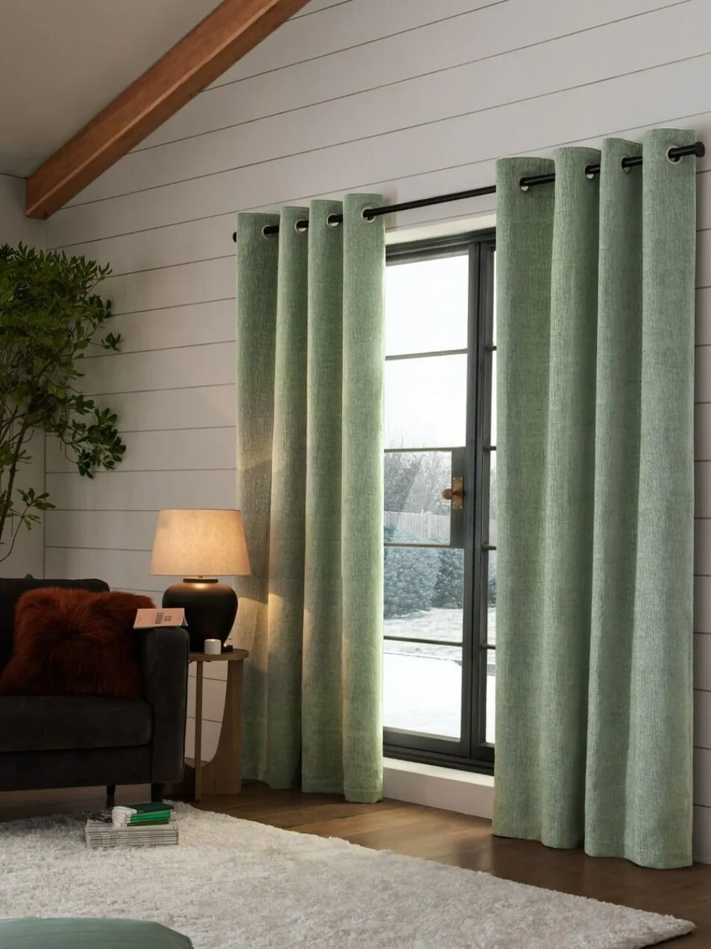 Hot Next Green Sage Heavyweight Chenille Eyelet Lined Curtains
