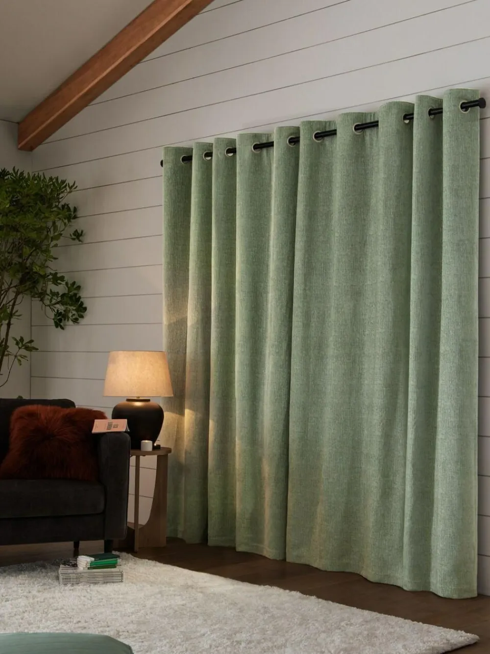 Hot Next Green Sage Heavyweight Chenille Eyelet Lined Curtains