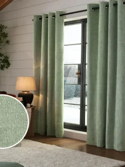Next Green Sage Heavyweight Chenille Eyelet Super Thermal Curtains^ Curtains & Blinds