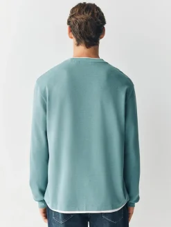 Next Long Sleeve Mock Crew Neck T-Shirt Green Sage