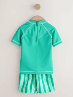 Hot Next Short Sleeve Sunsafe Rash Vest and Swim Shorts Set (3mths-7yrs) Green
