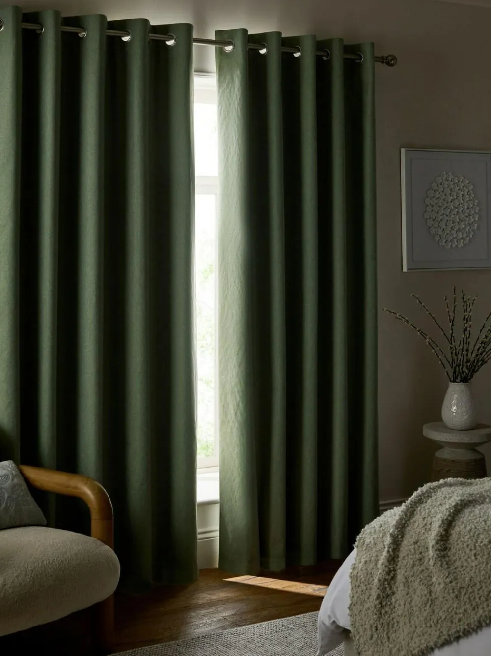 Hot Next Soft Marl Blackout/Thermal Eyelet Curtains Green