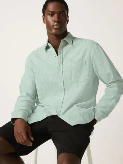 Next Standard Collar Cotton Linen Blend Long Sleeve Shirt^ Shirts