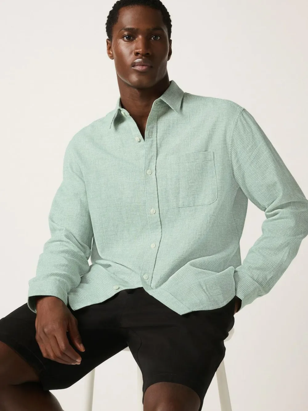 Next Standard Collar Cotton Linen Blend Long Sleeve Shirt^ Shirts