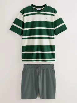Discount Next Green Stripe Short Sleeve Jersey Pyjamas Set