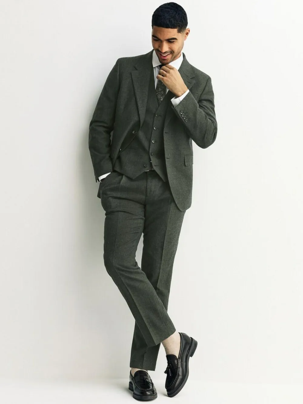 Clearance Next Tailored Fit Merino Wool Blend Suit Trousers Green