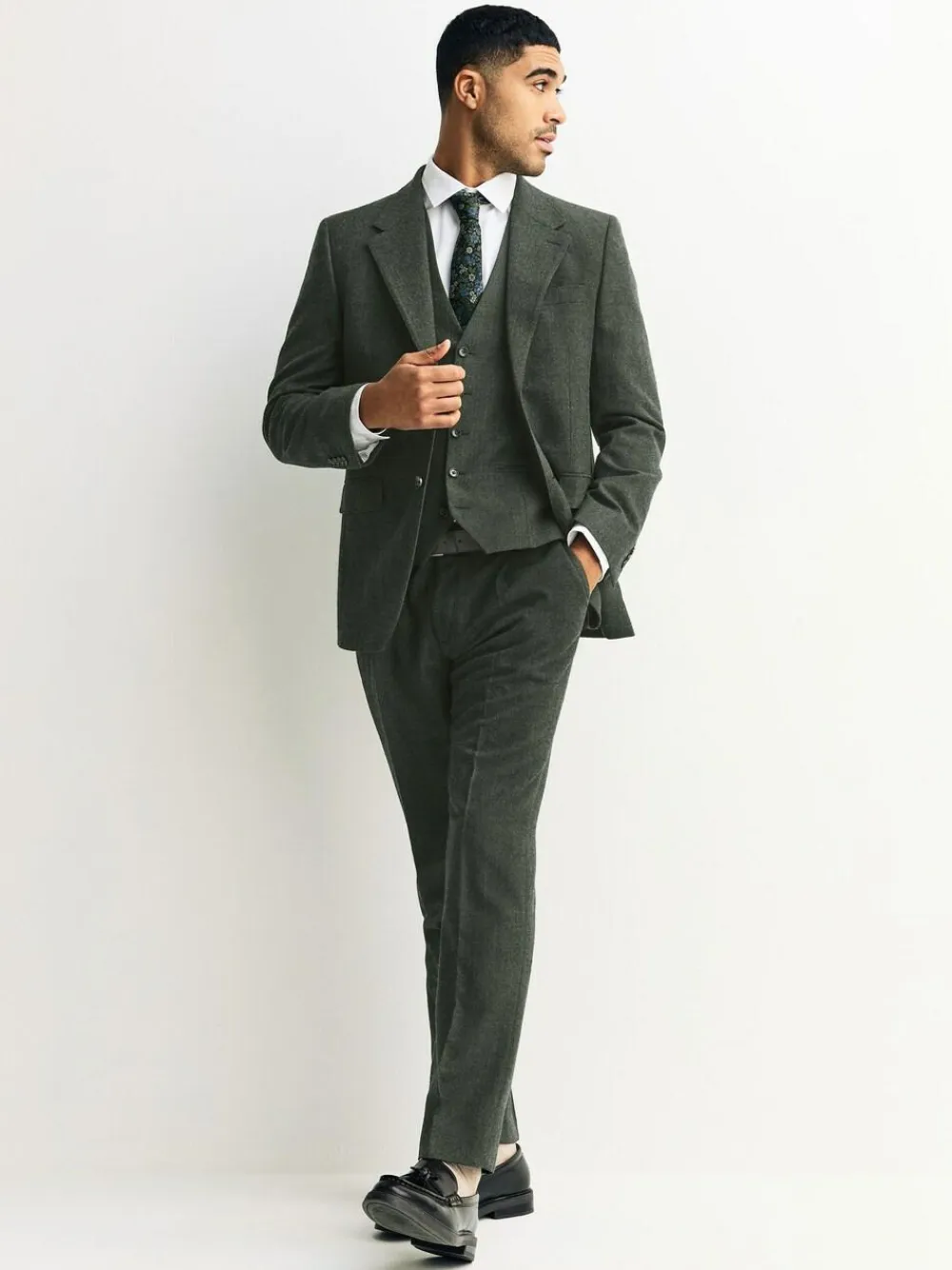 Clearance Next Tailored Fit Merino Wool Blend Suit Trousers Green