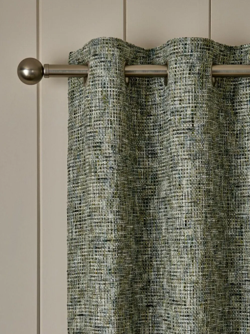 New Next Textured Chenille Lined Eyelet Curtains Green