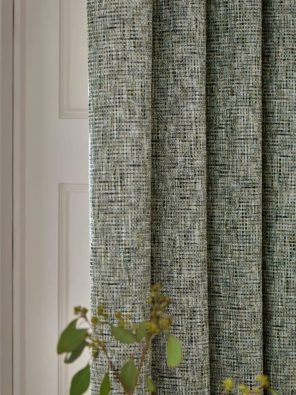 New Next Textured Chenille Lined Eyelet Curtains Green