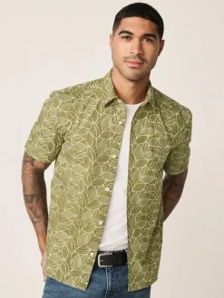 Clearance Next Textured Embroidered Tile Short Sleeve Shirt Green