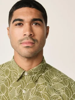 Clearance Next Textured Embroidered Tile Short Sleeve Shirt Green