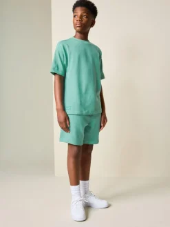 New Next Textured Short Sleeve T-Shirt and Shorts Set (3-16yrs) Green