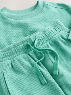 New Next Textured Short Sleeve T-Shirt and Shorts Set (3-16yrs) Green