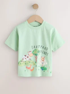 Next Green Watercolour Farm Short Sleeve Graphic T-Shirts 3 Pack (3mths-7yrs)