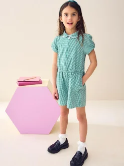 Best Next Zip Front Cotton Rich Gingham School Playsuit (3-14yrs) Green