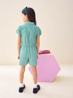 Best Next Zip Front Cotton Rich Gingham School Playsuit (3-14yrs) Green