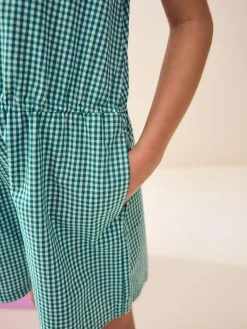 Best Next Zip Front Cotton Rich Gingham School Playsuit (3-14yrs) Green