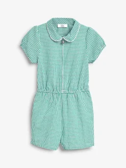Best Next Zip Front Cotton Rich Gingham School Playsuit (3-14yrs) Green