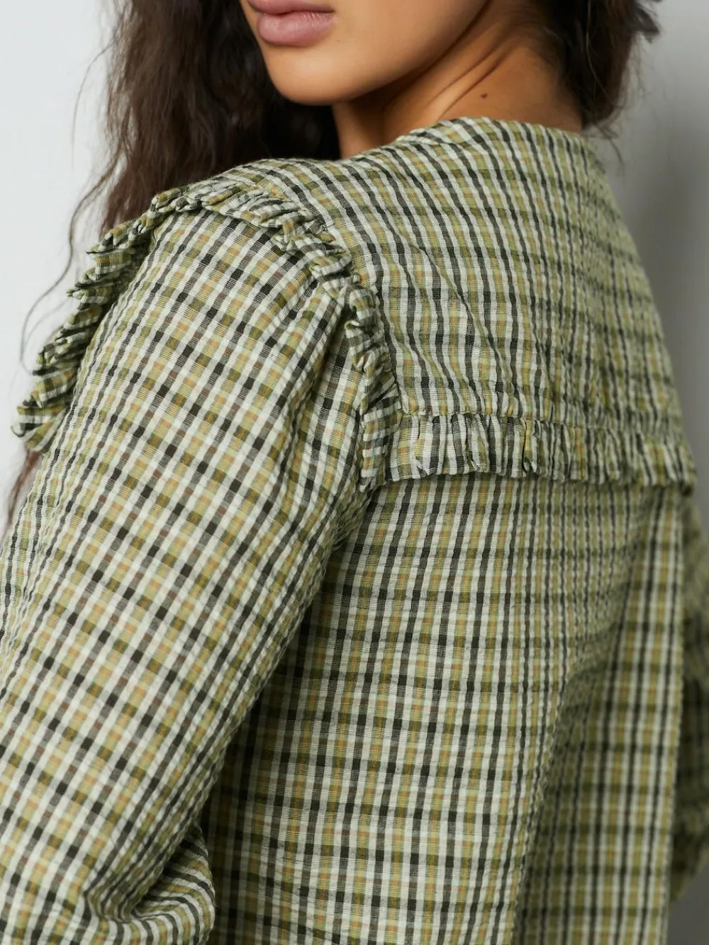 Best Next Oversized Collar Long Sleeve Blouse Green/Black Check