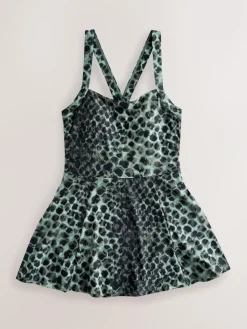 Outlet Next Tummy Control Skirted Swim Dress Green/Black Leopard Print