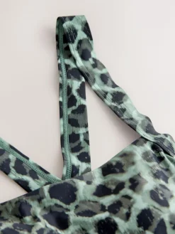 Outlet Next Tummy Control Skirted Swim Dress Green/Black Leopard Print