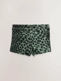 Best Next Shorts Bikini Bottoms Green/Black Leopard Print