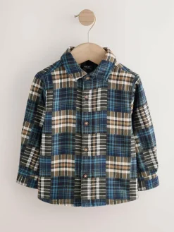 Best Next Green/Blue Check Long Sleeve Patchwork Shirt (3mths-7yrs)
