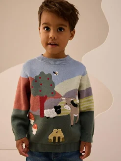 Sale Next Green/Blue Farm Scene Knitted Jumper (3mths-7yrs)