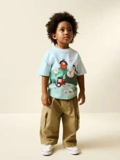 Clearance Next Green/Blue Farm Short Sleeve Appliqué T-Shirt (3mths-7yrs)